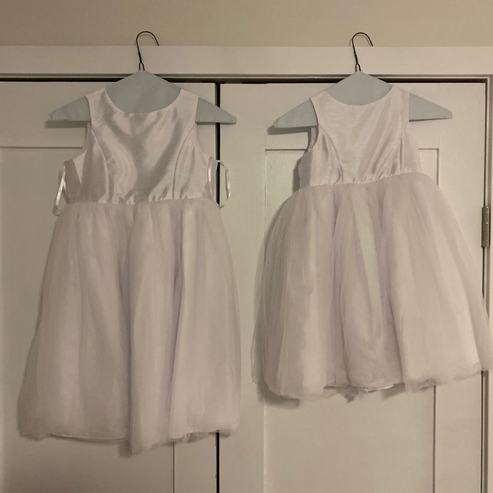 Flower girl dresses, white, David’s bridal